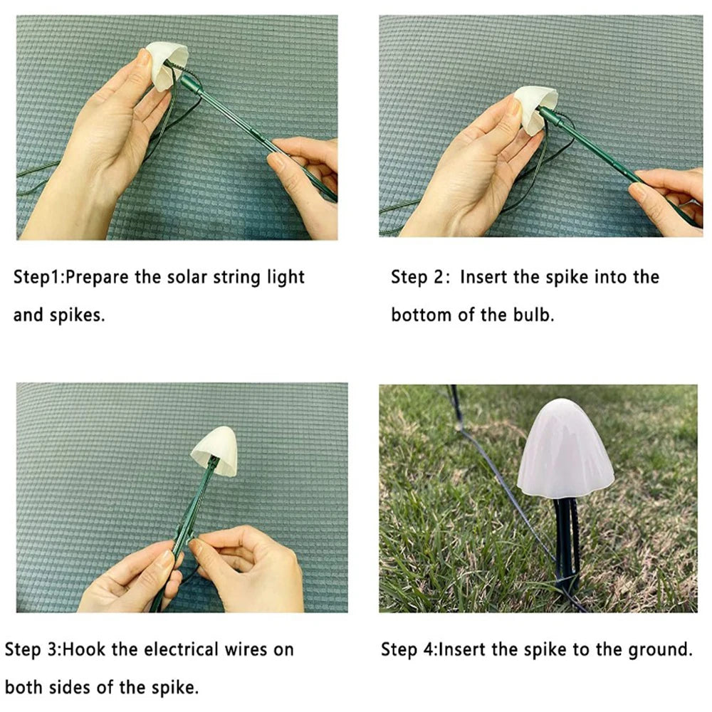 LED Solar Mushroom String Lights 10–30 Bulbs – Outdoor Garden, Path, Lawn, Patio, Christmas & Landscape Decoration