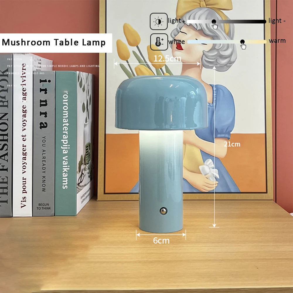 LED Mushroom Table Lamp Touch Dimming Simple Night Lamp Wireless Charging Bedside Lamp for Cafe,Bar,Room Decoration