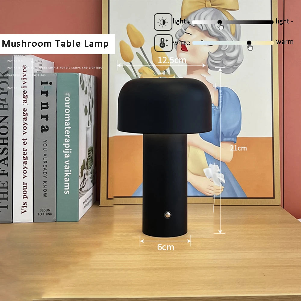 LED Mushroom Table Lamp Touch Dimming Simple Night Lamp Wireless Charging Bedside Lamp for Cafe,Bar,Room Decoration