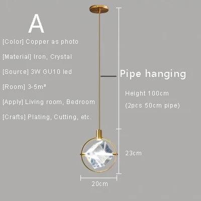 Nordic Crystal LED Pendant Light – Kitchen, Bedroom & Living Room