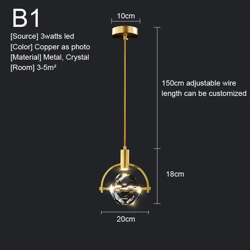 Nordic Crystal LED Pendant Light – Kitchen, Bedroom & Living Room