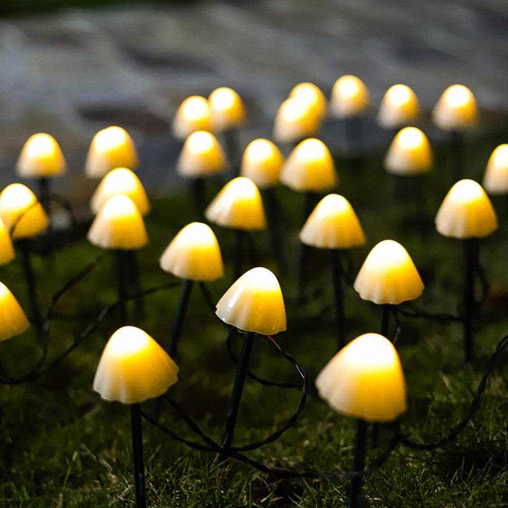 LED Solar Mushroom String Lights 10–30 Bulbs – Outdoor Garden, Path, Lawn, Patio, Christmas & Landscape Decoration
