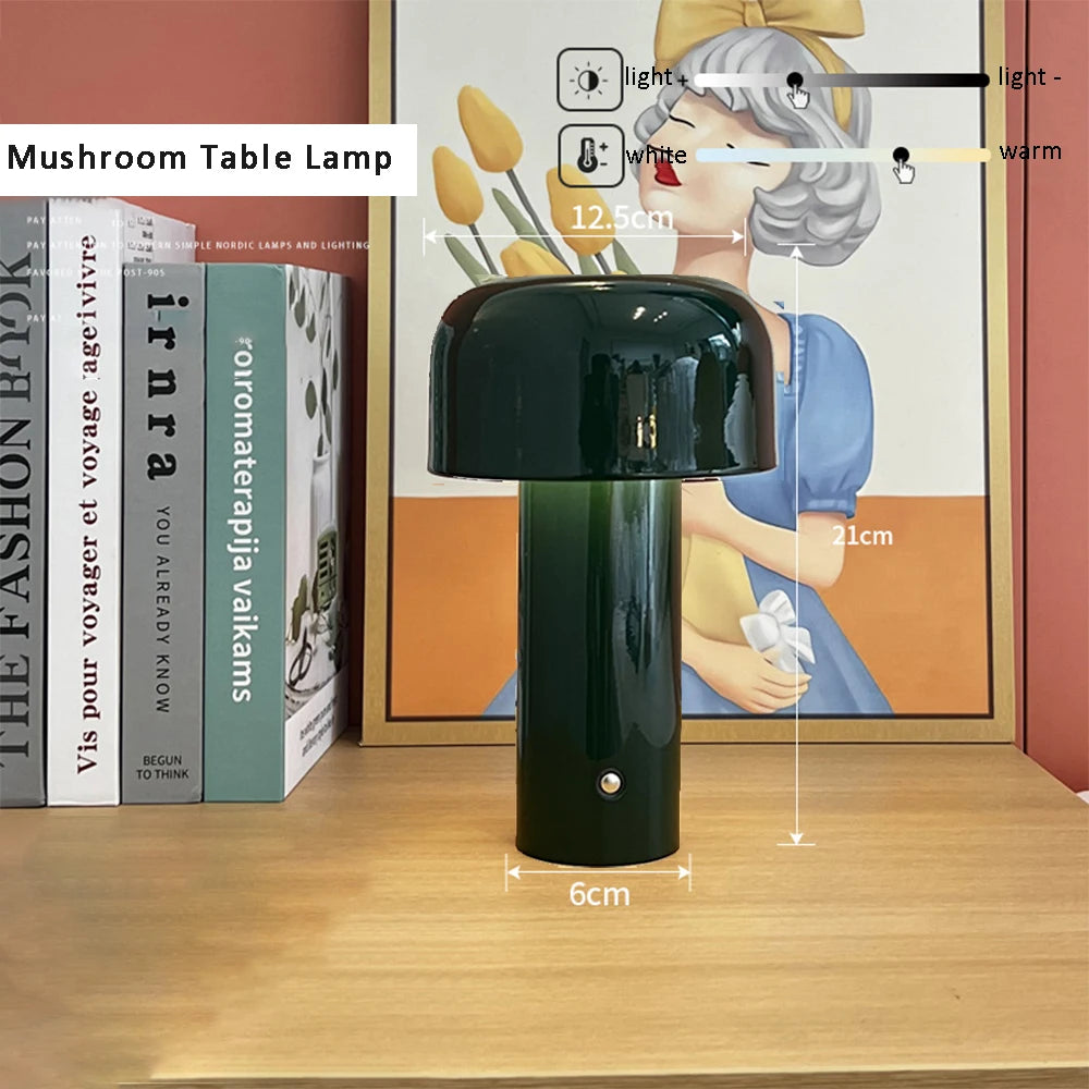 LED Mushroom Table Lamp Touch Dimming Simple Night Lamp Wireless Charging Bedside Lamp for Cafe,Bar,Room Decoration