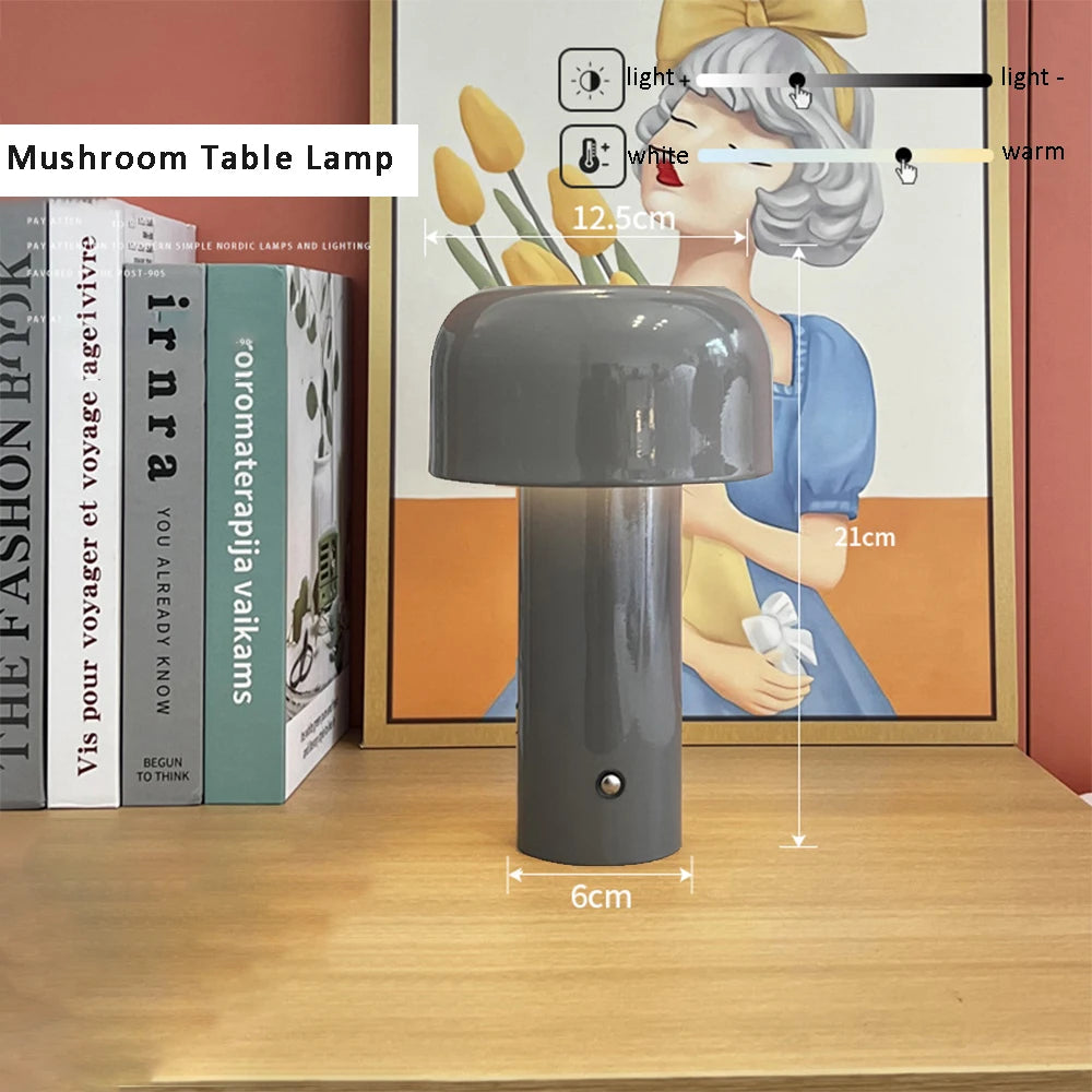 LED Mushroom Table Lamp Touch Dimming Simple Night Lamp Wireless Charging Bedside Lamp for Cafe,Bar,Room Decoration