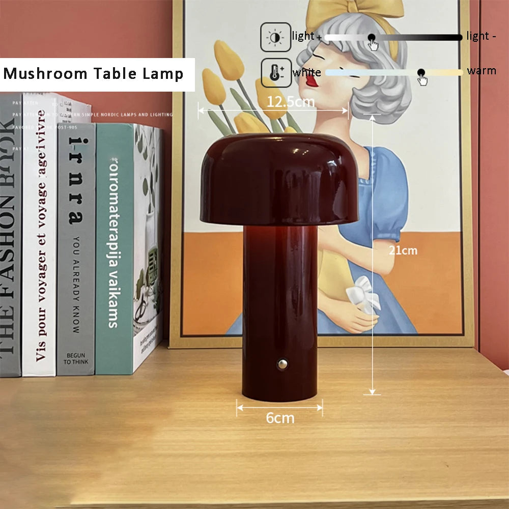 LED Mushroom Table Lamp Touch Dimming Simple Night Lamp Wireless Charging Bedside Lamp for Cafe,Bar,Room Decoration