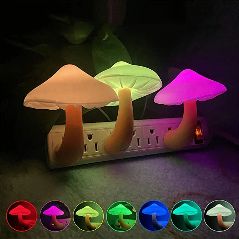 LED Night Lights Mushroom Shape Wall Lamps Automatic Sensor