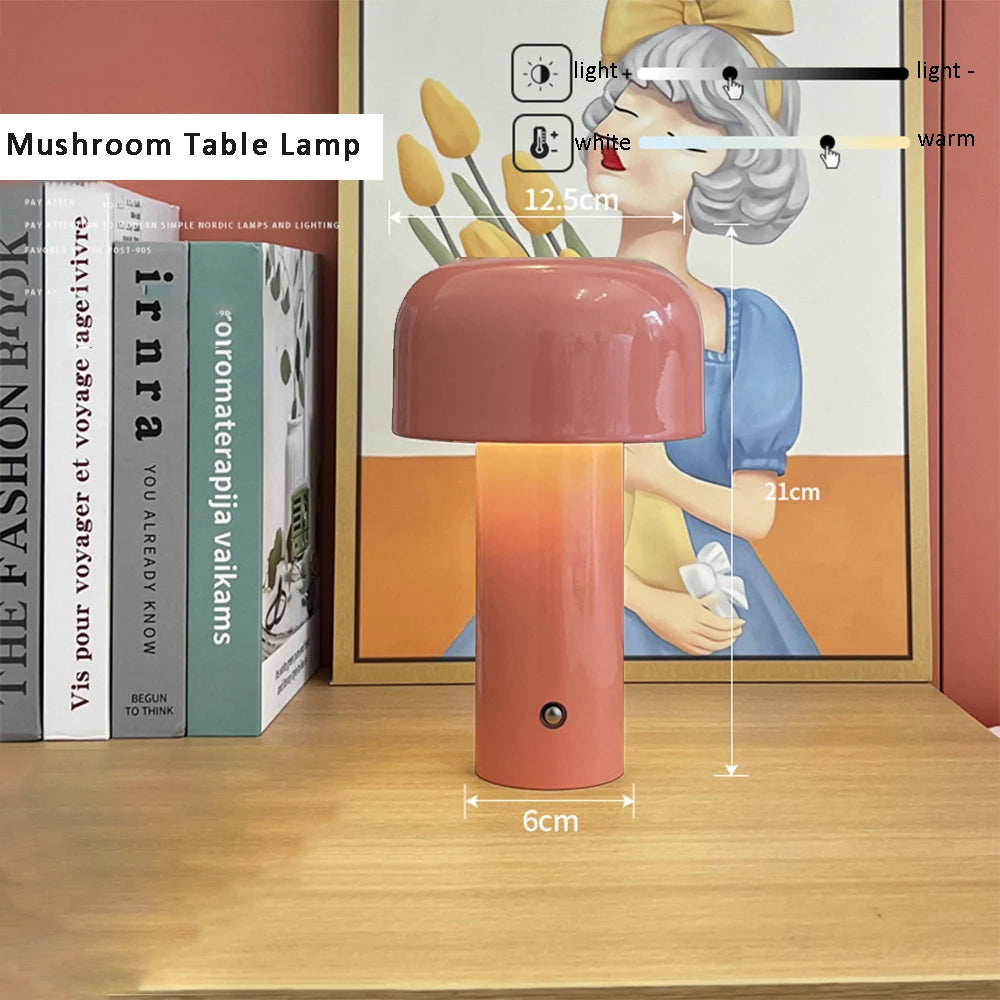 LED Mushroom Table Lamp Touch Dimming Simple Night Lamp Wireless Charging Bedside Lamp for Cafe,Bar,Room Decoration