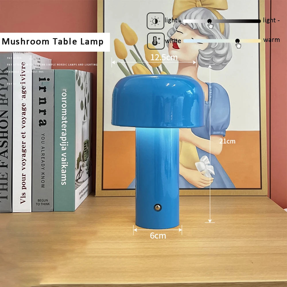 LED Mushroom Table Lamp Touch Dimming Simple Night Lamp Wireless Charging Bedside Lamp for Cafe,Bar,Room Decoration
