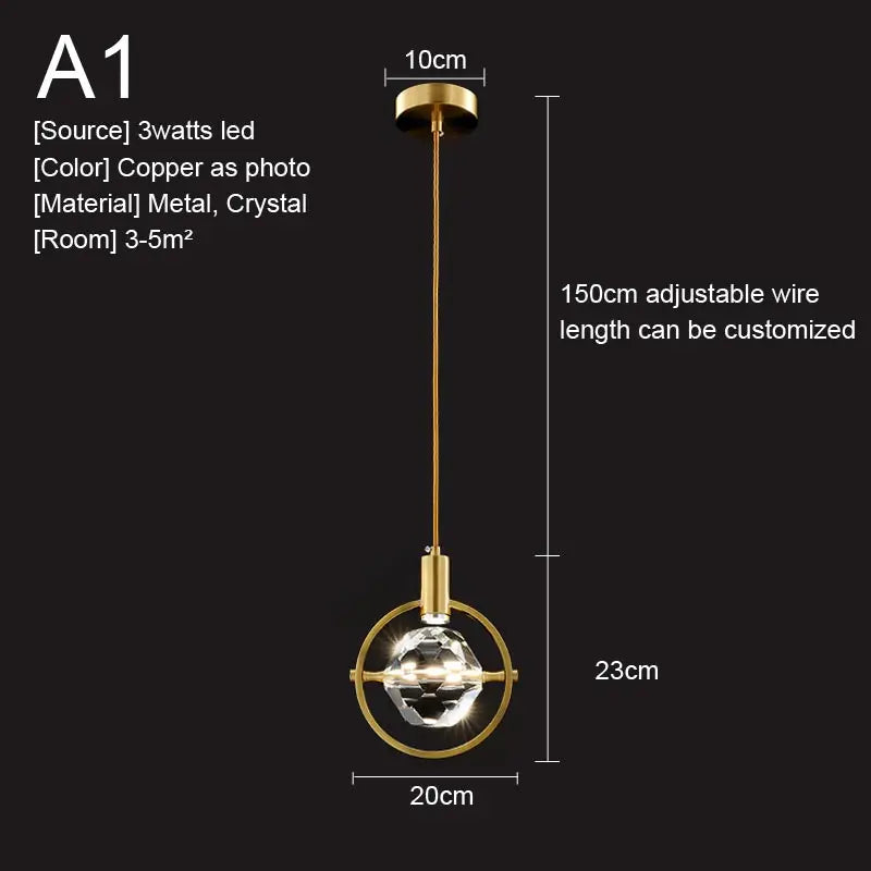 Nordic Crystal LED Pendant Light – Kitchen, Bedroom & Living Room
