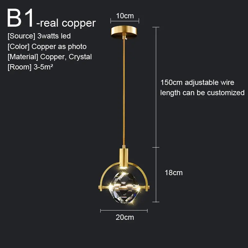 Nordic Crystal LED Pendant Light – Kitchen, Bedroom & Living Room