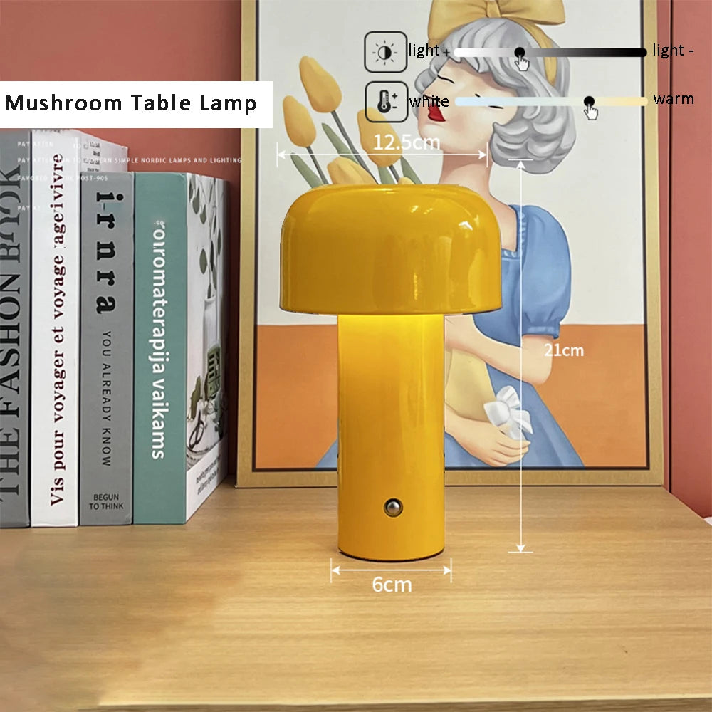 LED Mushroom Table Lamp Touch Dimming Simple Night Lamp Wireless Charging Bedside Lamp for Cafe,Bar,Room Decoration