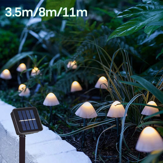LED Solar Mushroom String Lights 10–30 Bulbs – Outdoor Garden, Path, Lawn, Patio, Christmas & Landscape Decoration