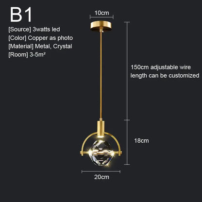 Nordic Crystal LED Pendant Light – Kitchen, Bedroom & Living Room