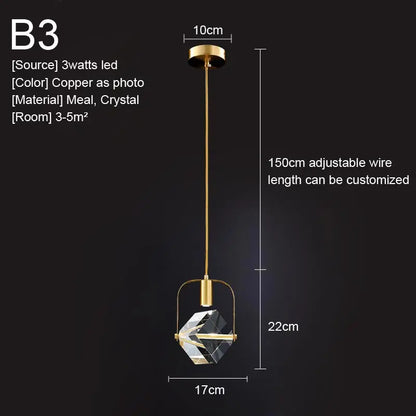 Nordic Crystal LED Pendant Light – Kitchen, Bedroom & Living Room