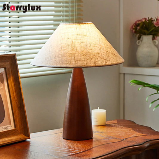 Wooden LED Bedside Lamp – Wabi-Sabi Vintage, 3-Color Dimmable