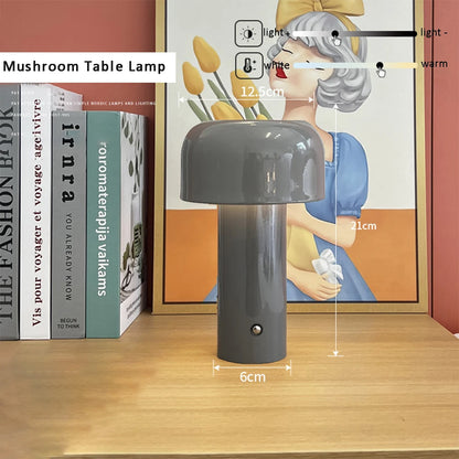 LED Mushroom Table Lamp Touch Dimming Simple Night Lamp Wireless Charging Bedside Lamp for Cafe,Bar,Room Decoration