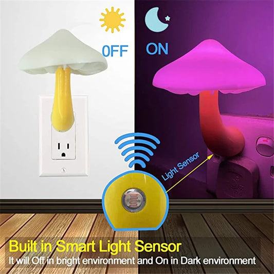 LED Night Lights Mushroom Shape Wall Lamps Automatic Sensor