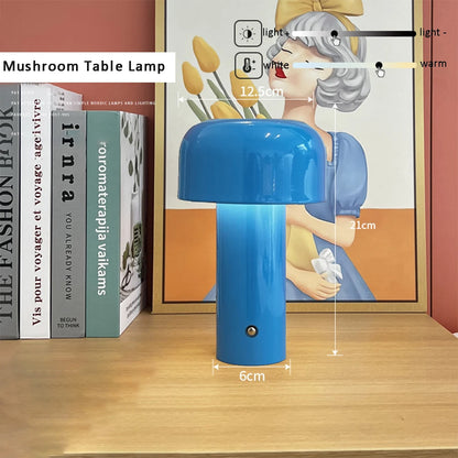 LED Mushroom Table Lamp Touch Dimming Simple Night Lamp Wireless Charging Bedside Lamp for Cafe,Bar,Room Decoration