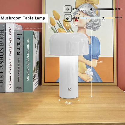 LED Mushroom Table Lamp Touch Dimming Simple Night Lamp Wireless Charging Bedside Lamp for Cafe,Bar,Room Decoration
