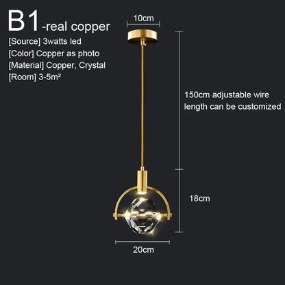 Nordic Crystal LED Pendant Light – Kitchen, Bedroom & Living Room